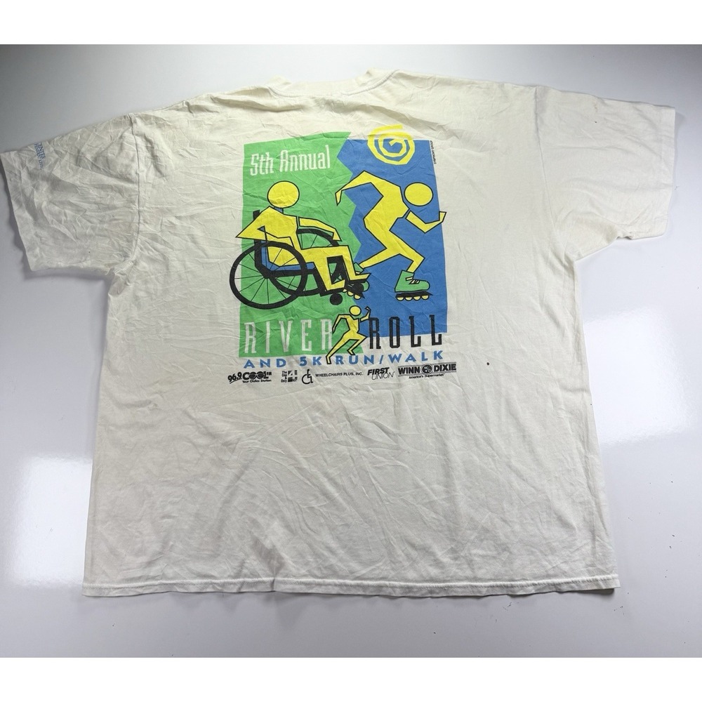Vintage 90s River Roll 5k Run Walk Race Shirt Size XL Hanes graphic tee USA